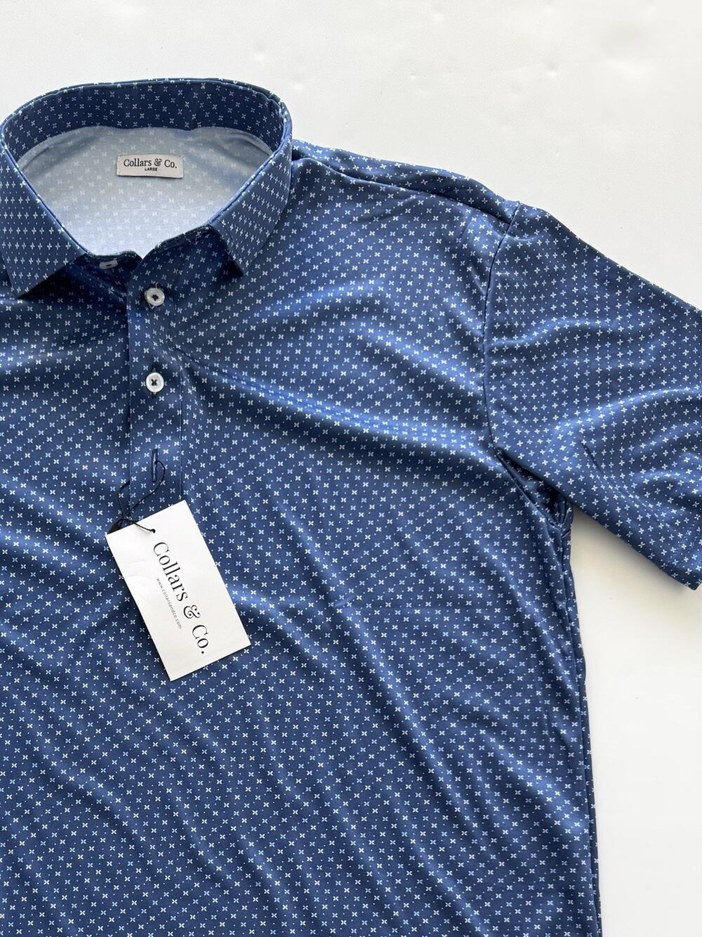 Collars and Co Dress Collar Polo Blue & White Geometric Large